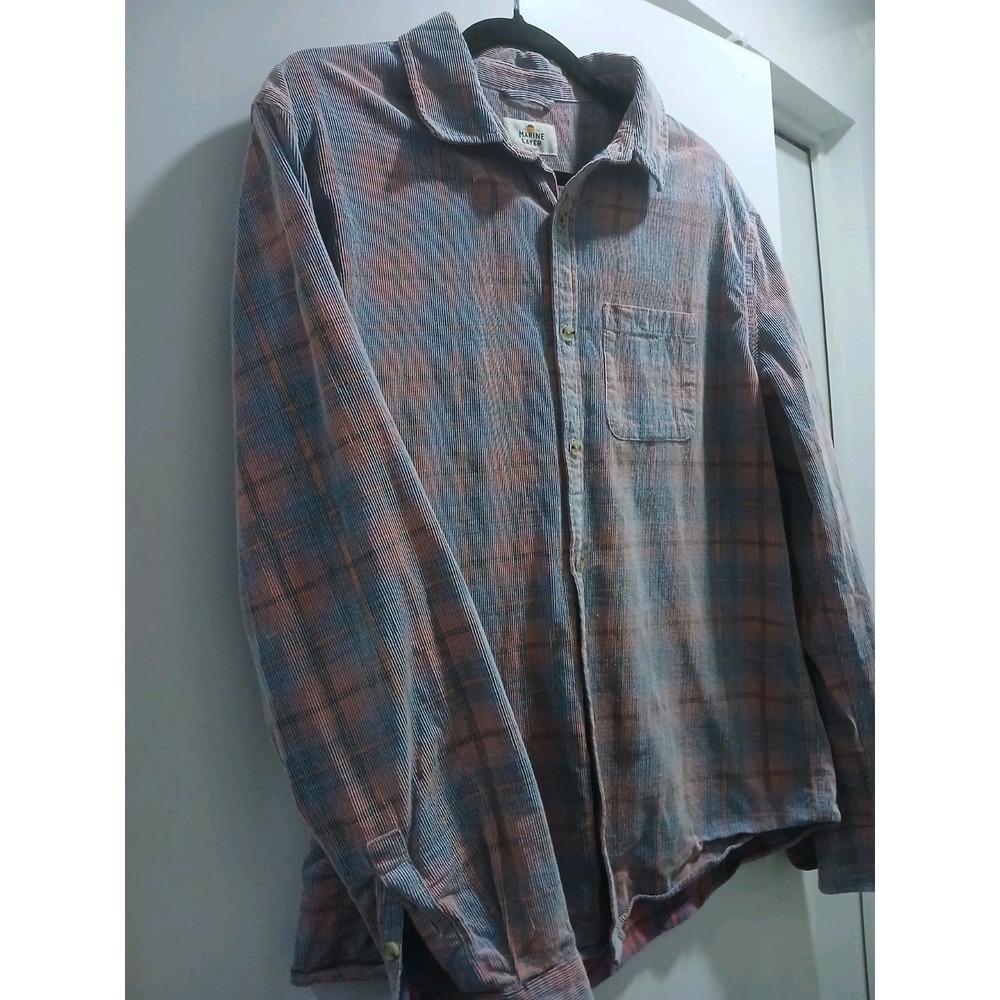 Marine Layer Plaid Button Down Light Corduroy Shirt Men's Size Medium Cotton - Picture 2 of 7
